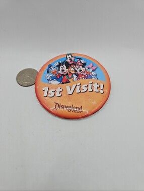 1st Visit Disneyland Resort Mickey Minnie Goofy Donald Duck 3” Button Pin Disney
